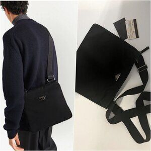 PRADA Mens Black Tessuto Crossbody Messenger Bag Office Work School Collage